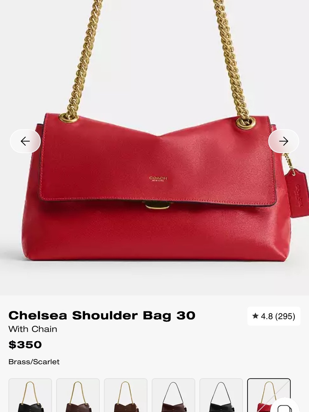 Coach Chelsea Shoulder Bag 30 in Scarlet with Gold Chain